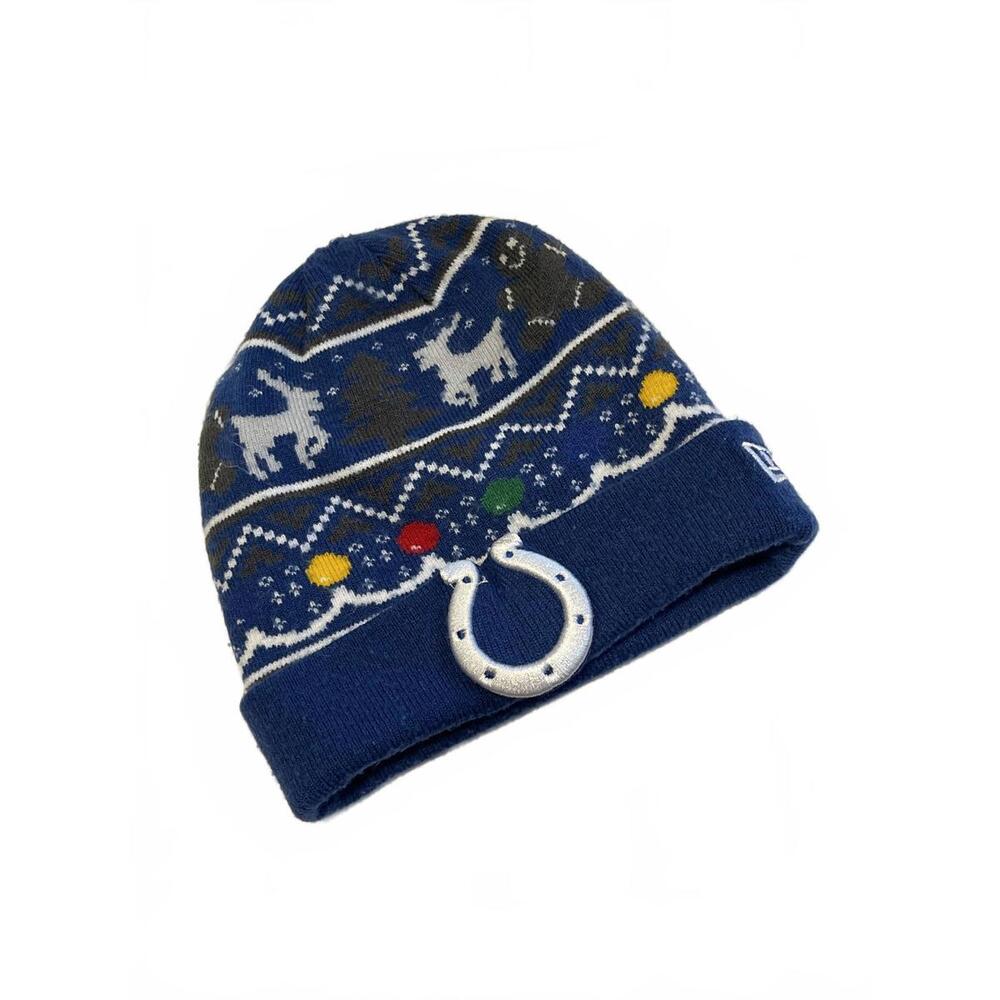 NFL Indianapolis Colts Knit Holiday Beanie Hat by New Era With Embroidered Logo